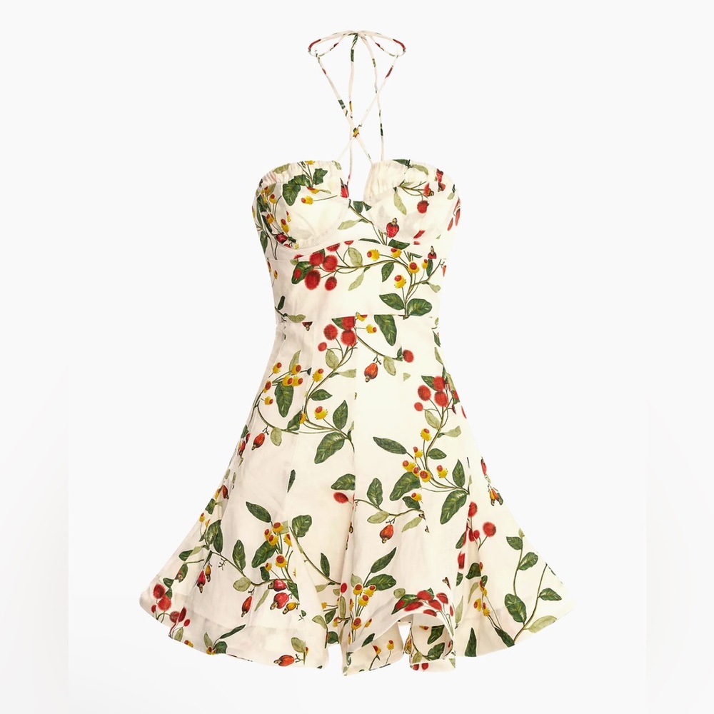 Agua by Agua Bendita Curandera Anturio Frutal Floral Linen Minidress NEW - Picture 3 of 7